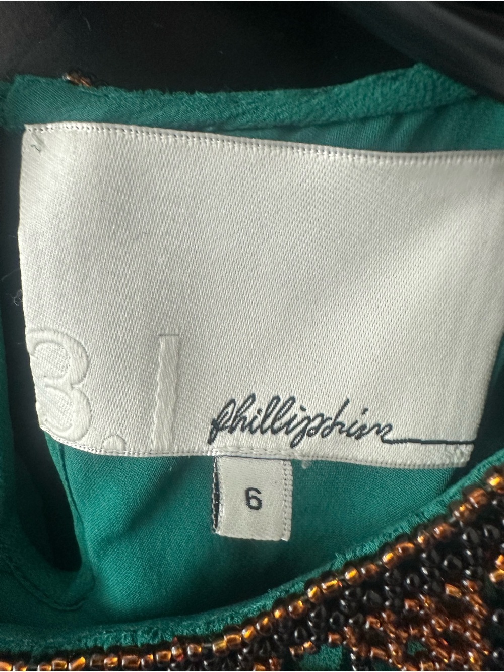 3.1 Phillip Lim Emerald Green Silk Blouse with Beaded Neckline - Picture 4 of 5